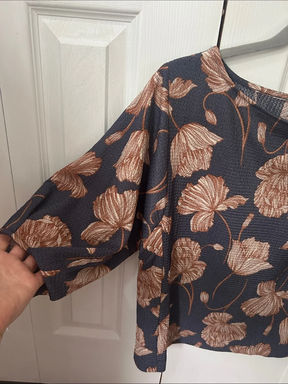 Loft Women's Navy Blue Floral Puff-Sleeve Top - chestnut Print